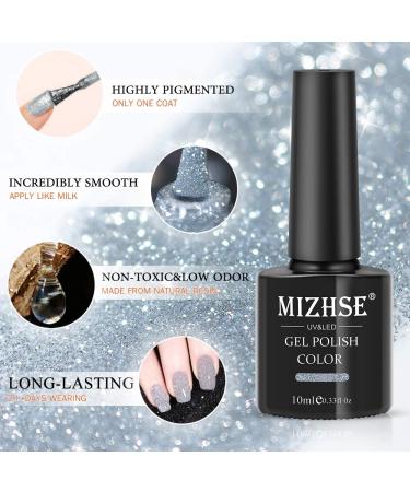MIZHSE Reflective Glitter Gel Polish Set - Silver Colorful Glitter | Christmas Nail Art Varnish Manicure Kit for Beginners | Soak Off LED Lamp Included - Buy Online on SooperMarket.com