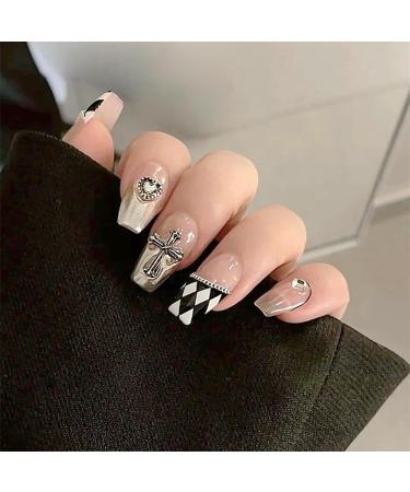Ruzister 75-Piece 3D Nail Charts - Gothic Retro-Punk Metal Nail Art Charms - Silver Cross & Heart Decorations for Manicure - Buy Online on SooperMarket.com
