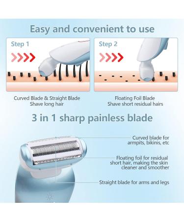 Women's Electric Shaver | Bikini Trimmer & Razor for Face, Legs, Underarms | Wet & Dry Rechargeable Lady Shaver - Blue/White - Buy Online on SooperMarket.com