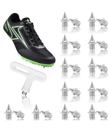 Spike nails 6mm with spike key 40 pieces spikes spike nails replacement thorns for track shoes long jumping running hiking (silver)