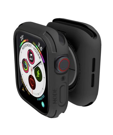 elkson Compatible with Apple Watch 44mm Bumper Case, Quattro Series Rugged Case for Apple Watch SE 2 and iWatch Series 6 5 4, Military Grade Durable Protective Cover, Flexible Shock Proof, White 44mm Black