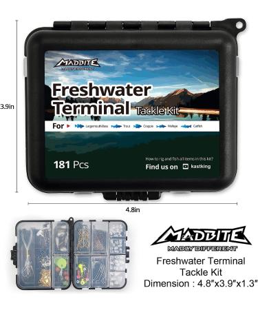 MadBite 181pcs Terminal Tackle Kit for Freshwater Fishing - Bass/Panfish/Trout, with Tackle Box, Hooks, Weights, Sinkers & Rigs - Buy Online on SooperMarket.com