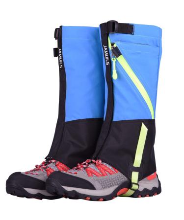 Jamuil's waterproof gaiters adjustable breathable leg protection gaiter for outdoor trousers for snow hiking hunting and skiing (children) blue
