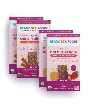 Ready, Set, Food! Organic Oat Fruit Bars | Apple Cinnamon & Peanut Butter Strawberry (Variety 4 Pk - 16 bars) | Organic Toddler Snack Bar 8 Top Allergens: Peanut, Egg, Milk, Cashew, Almond, Walnut, Sesame, Soy Var- AC/PBS 4 Pack