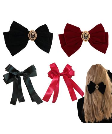 KASESSS 2 Velvet Hair Bow 2 Silky Satin Hair Bow Hair Bows for Women Girls Red Black Bow Hair Clip Vintage Bows for Hair Big Bowknot Hairpin Hair Bow Clip Solid Color French Barrette Hair Clip