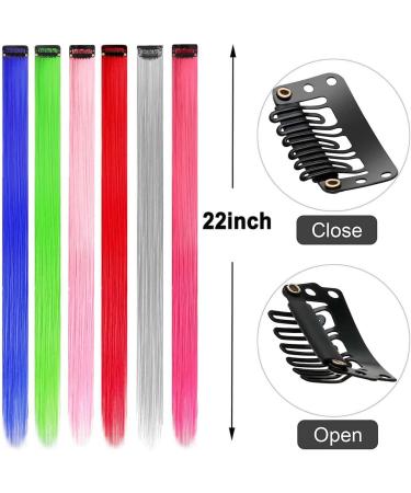 12 Pcs Colored Hair Extensions Colorful Clip in Hair Extensions 22 inch Synthetic Straight Hair Extensions for Kids Girls Women K 12pcs-Grey - Buy Online on SooperMarket.com
