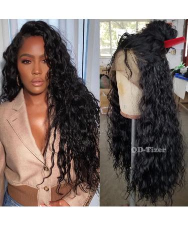 QD-Tizer Loose Curly Synthetic Lace Front Wig for Black Women - Long Black Curly Hair with Baby Hair, Heat Resistant, 180% Density - Buy Online on SooperMarket.com