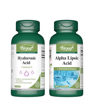 VORST Hyaluronic Acid with Vitamin C 60 Capsules & Alpha Lipoic Acid 300mg 90 Capsules (Combo Bundle 2 Bottles)