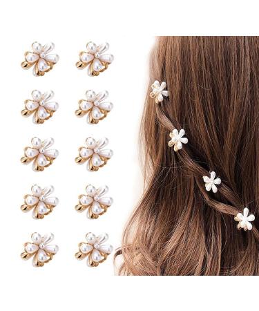 10 Pcs Small Pearl Hair Claw Clips Mini Pearl Claw Clips with Flower Design, Sweet Artificial Bangs Clips Decorative Hair Accessories for Women Girls