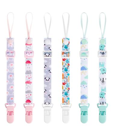 6 Pcs Adjustable Dummy Clips Girls Plastic Pacifier Clips with Plastic Clasp Soother Chains Holder for Newborn Boys Girls Essentials Baby Shower Clips
