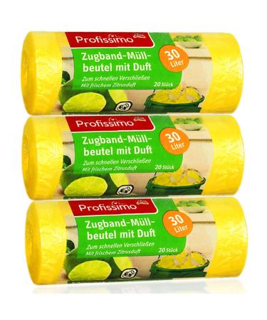Profissimo garbage bag with a cord with fresh citrus fragrance - 30 liters - 20 pieces - ideal for office household and bathroom 3 20 pieces (3 pack)