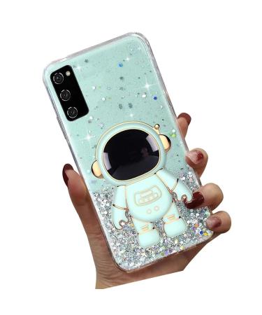 Tivenfezk Nadoli for Samsung Galaxy A02S astronaut Hidden Stand Shell cartoon glittering stands soft silicone bling transparent protective cover samsung galaxy a02s green