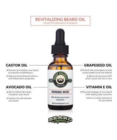 Beard Organics Morning Wood Beard Oil - Cedarwood & Orange | Premium Grooming for Men - Buy Online on SooperMarket.com
