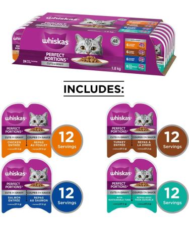 Whiskas Perfect Portions Adult Wet Cat Food Cuts in Gravy Variety Pack Chicken Turkey Salmon Tuna - 75g (24 Pack) - Buy Online on SooperMarket.com