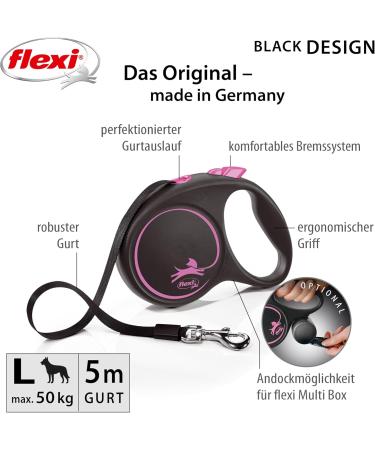 Flexi Retractable Leash - Black/Pink Design | Size L - Multi Size Options | Ideal for Small Dogs - International Shipping Available - Buy Online on SooperMarket.com