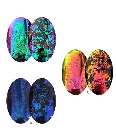 KUKA Dark Chameleon Nail Flakes Set - Iridescent Glitter Chrome Powder for Mirror Mermaid Effect - 6 Jars - Buy Online on SooperMarket.com