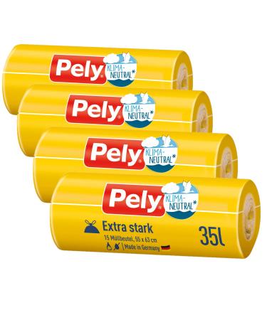 Pely pull tape garbage bags extra strong - climate -neutralized by compensation advantage pack (4 x 15 pieces) yellow for the disposal of residual waste (35 liters)
