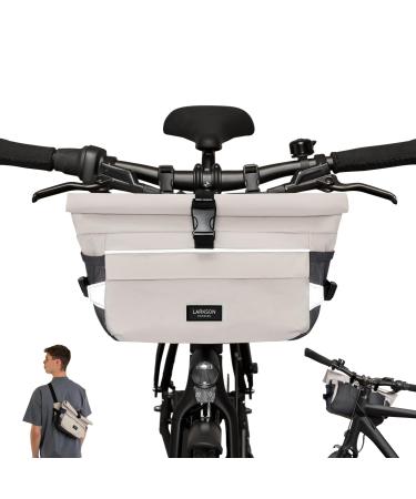 Larkson handlebar pocket bike beige - Lasse - 2 in 1 bicycle bag and shoulder bag - bike packing bag for handlebars with reflection - water -repellent sand gray