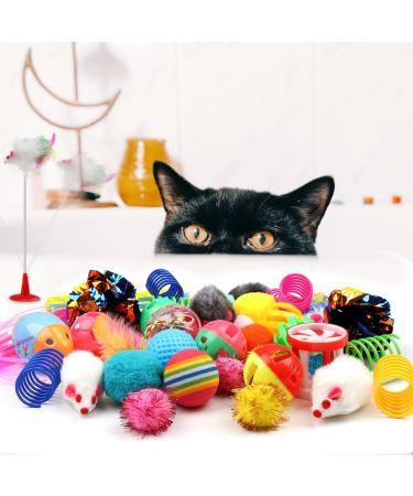 QUOZUO 50 Pcs Cat Toy Kitten Toys set Interactive cat Toy with Suction Cup Wand Hanging Door Flying cat Toys for Indoor Cats Cat Spring Toy Cat Toy Mouse cat ball toy Cat Crinkle Balls - Buy Online on SooperMarket.com