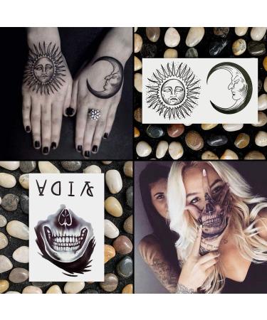 Oottati Waterproof Halloween Temporary Tattoo Stickers - 9 Sheets Black Skull Eye Devil Sun Moon Totem - Buy Online on SooperMarket.com