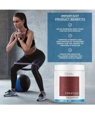 Nova Pharma Creatine - Promotes Muscle Development Boosts Power Energy Strength and Workout Performance Creatine Powder Supplement for Athletes Fitness Enthusiasts and Gym Goers - 100 Portions - Buy Online on SooperMarket.com