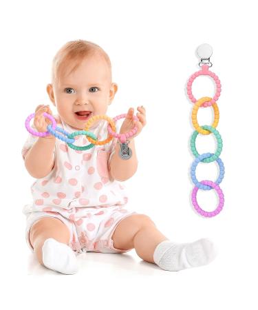 Vicloon Baby Teething Toy Set | Food Grade Silicone Teether Chew Toy for Babies 0-24 Months | Attachable Baby Teether Links in Pink Purple - Buy Online on SooperMarket.com