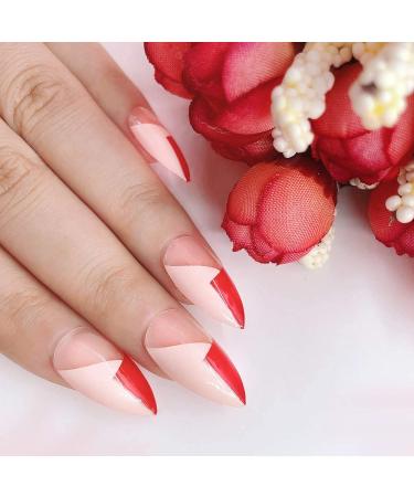 Red Stiletto Press-On Nails | Oval Short False Nails for Women & Girls | 24PCS Nail Art Set | International Shipping - Buy Online on SooperMarket.com