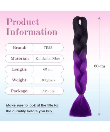 Buy Tess Braids Extensions Ombre 60 cm - 3 Pack Jumbo Kanekalon Hair Braids for Box Braids - #19 Purple/Black Ombre 100g Bundle - Buy Online on SooperMarket.com