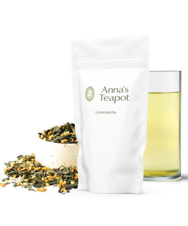 Anna's Teapot Organic Genmaicha Green Tea - Authentic Japanese Loose Leaf Tea with Roasted Rice in a Resealable Bag - 100g
