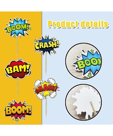 SuperHero Boom Cupcake Toppers - 48 Pack, Kids Birthday Party Decorations & Supplies - Buy Online on SooperMarket.com