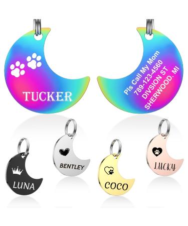 Yehanti dog brand with engraving - dog brand personalized with name telephone number and address stainless steel name tag for collar trailer brand for dogs cats and puppies (moon)