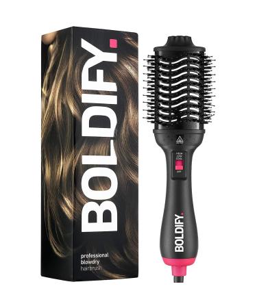 BOLDIFY Professional Blow Dry Brush - for Silky Shiny Curls Waves or Straightener - BoarCraft Charcoal Infused Hair Dryer Brush w/Volumtech Anti Frizz Advanced ION Generator Technology