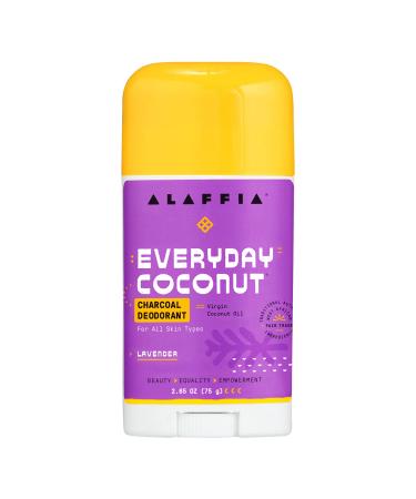 Alaffia Everyday Coconut Deodorant - Activated Charcoal, Odor Protection and Soothing Support from Shea Butter and Aloe Vera, Without Aluminum, Sulfates, or Parabens, Coconut Lavender Lavender 2.65 Ounce (Pack of 1)