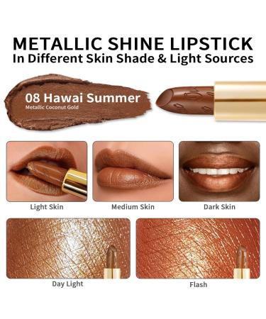 Oulac Metallic Gloss Lipstick - Brown Glitter Long-Lasting 3D Shine Vegan & Cruelty-Free Hawaii Summer Coconut Gold (4.3g) - Buy Online on SooperMarket.com