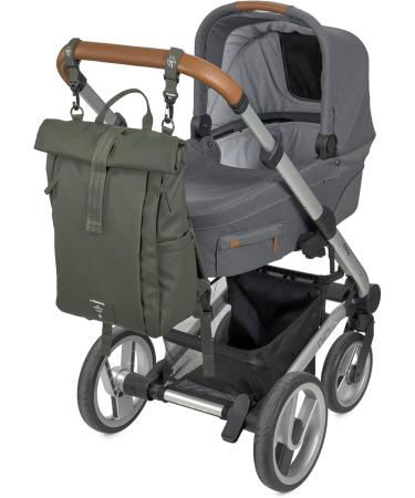 Eco-Friendly Casual Baby Changing Bag Backpack | Diaper Pad Stroller Attachment & Bottle Holder - GRE Rolltop Up in Olive - Buy Online on SooperMarket.com
