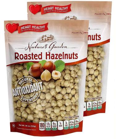 Natures Garden Roasted Hazelnuts, 26oz., Whole Roasted Hazelnuts, Raw Bulk Hazelnuts, High Fiber, Kosher Certified, Cholesterol Free, Hazelnuts For Baking, Healthy Snack  Bulk 26 Oz Bag - 26 Oz. (Pack of 2)