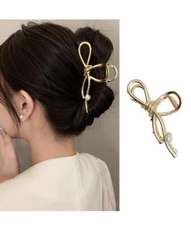 Hair Clip Metal Gold Hair Claw Clips Large French Barrette Bow Elegant Pearl Butterfly Ribbon Knot Shape Hair Styling Accessories Hair Barrette Hairpin for Women Girls 1Pcs
