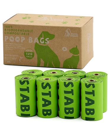 ANWA 100% Compostable Biodegradable Dog Poop Bags Extra Thick Leak Proof with EN13432 Certification and ASTM D6400 Standards Cornstarch Earth Friendly Unscented Doggy Poo Bags 8 Rolls/120 Pooh Bags 120 count (Pack of 1)