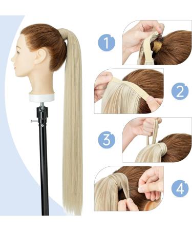 Silk-co 28 Inch Straight Clip in Ponytail Hair Extension - Blond&Bleach Blond | Heat-Resistant Fiber Hairpiece for Women - Buy Online on SooperMarket.com