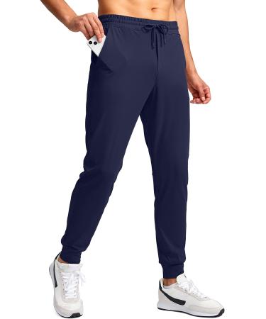 Pinkbomb Men's Joggers with Zipper Pockets Running Athletic Workout Pants Tapered Sweatpants for Men Golf Track Navy Large