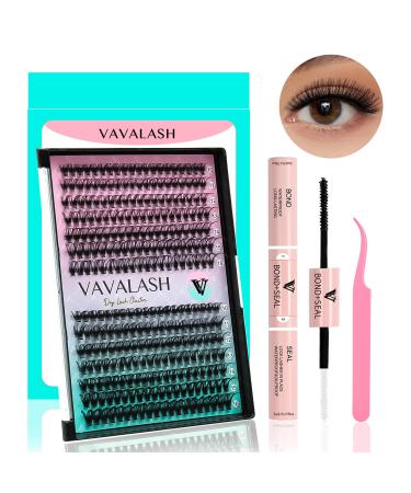 VAVALASH DIY Lash Extensions Kit Individual Cluster Lashes Kit with 280 Lash Clusters 30D+40D-0.07-D-10-16Mix Lash Bond and Seal Lash Applicator for DIY Eyelash Extensions at Home(Kit-30D+40D) Kit-VA-30D+40D 282 Piece Set