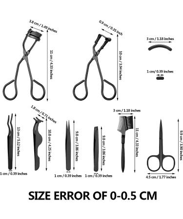 48-Piece Eyelash Curler Set with Mini Kit, Tweezers, Brush, Scissors, Silicone Pads (Black) - Buy Online on SooperMarket.com