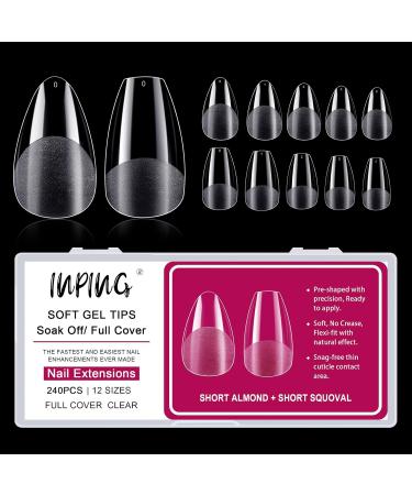INPING Soft Gel Full Cover Nail Tips 240PCS Short Almond & Squoval Mix Acrylic Fake Nails Extensions - Traceless Break Resistant Design for DIY Manicure - Beauty Gifts for Women - Buy Online on SooperMarket.com
