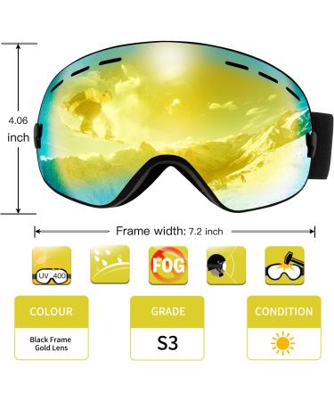 VGOOAR OTG Ski Goggles - Borderless Design Anti-Fog Coating UV400 Protection for Men & Women - Premium Gold Snow Glasses - Buy Online on SooperMarket.com