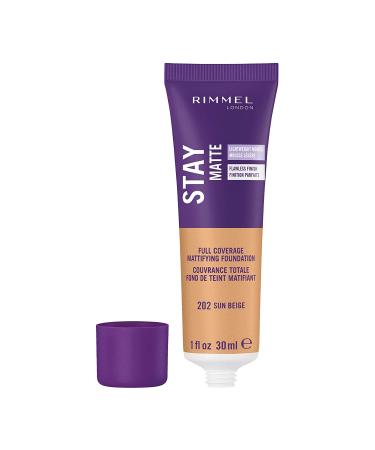 Rimmel London Stay Matte Full Coverage Foundation 202 Sun Beige - 1 fl oz | Oil-Control & Matte Finish - Buy Online on SooperMarket.com