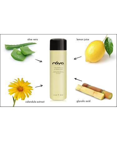 RAYA Calendula Astringent with AHA - 6 oz Glycolic Facial Toner for Combination & Oily Skin | Normalize pH & Fight Break-Outs | Alpha Hydroxy Acids - Buy Online on SooperMarket.com