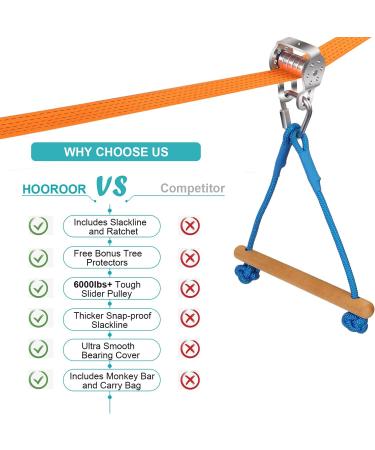 Hooroor Slackline Pulley with 52FT Zipline & Monkey Bar - Ninja Warrior Obstacle Course for Kids & Adults - Outdoor Toys Playset for Backyard Jungle Gym - Buy Online on SooperMarket.com