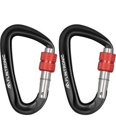 Flintronic Twist Lock Aluminum Carabiner Hook - 12KN Black - Ideal for Hammocks Swings Camping & Fishing - Durable Outdoor Equipment - Buy Online on SooperMarket.com