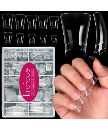 Clear Nail Tips Krofaue Duck Nail Tips 200pcs Acrylic Duck Nails Curved Nail Tips 10 Sizes Crystal Duck Feet Style Nail Tips Half Cover False Nails Wide French Nails with Box Extra Nail for Nail Salon