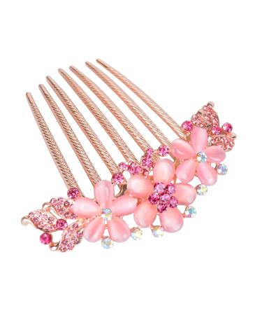 Sankuwen Women Rhinestone Inlaid Flower Hair Comb Hairpin Barrette Accessory (Style-C Pink) Style-C(Pink)